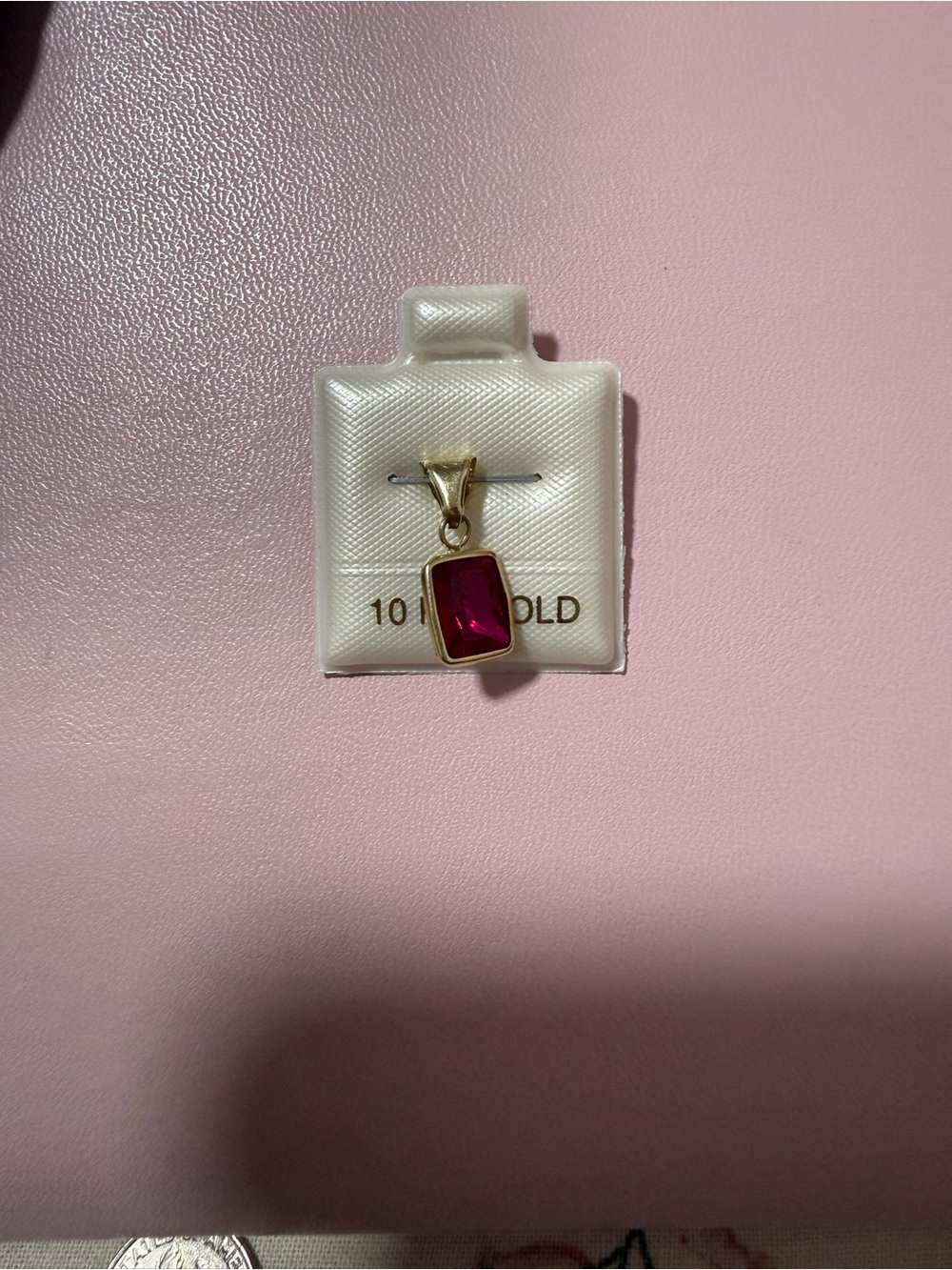 10K Gold Pink Rectangular Gem Pendant